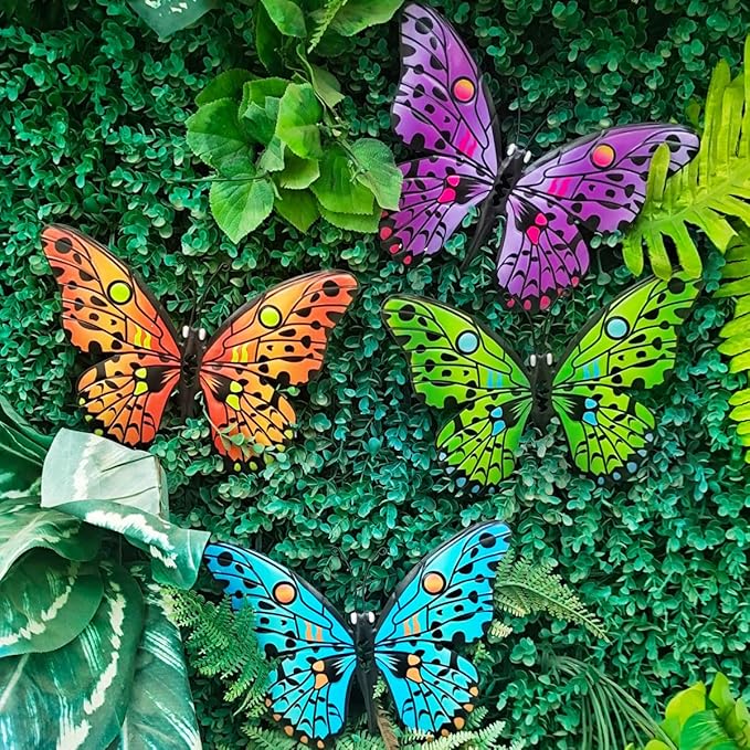 Metal Butterfly Wall Decor - 9.6" Outdoor Fence Wall Art Decor, Hanging Decoration for Garden Yard Living Room Bedroom Patio Balcony(4 Pack)