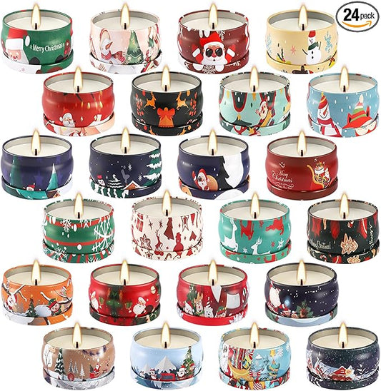 24 Pack Christmas Scented Candles - Natural Soy Wax, Smokeless Clean Burning, Cotton Wick, 2.5oz Mini Jar Candles for Holiday Gifts, Home Decor, Christmas Party Favors