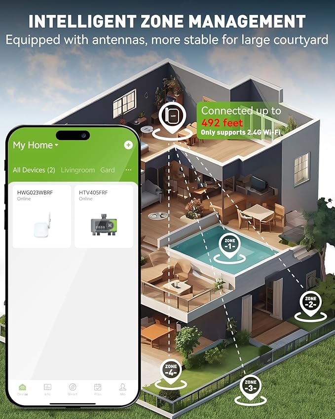 RAINPOINT WiFi Sprinkler Timer 4 Zone, Outdoor Smart Water Timer for Garden Hose with Brass Inlet, Custom Programs via APP/Voice Control for Automatic Watering System