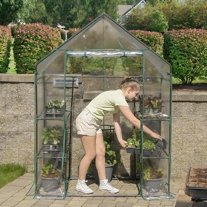 Miracle-Gro 4'8" x 29" x 6'5" All-Season Mini Walk-in Greenhouse with 4 Wire Shelves for Outdoors, Easy-Access and Durable, Translucent