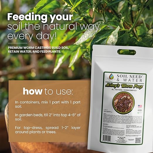 Soil Seed & Water Mikey’s Worm Poop – Organic Dairy Vermicompost Fertilizer Worm Castings for Gardens, Potted Plants & Soil Health - Superior to Standard Compost - OMRI Listed Organic Fertilizer