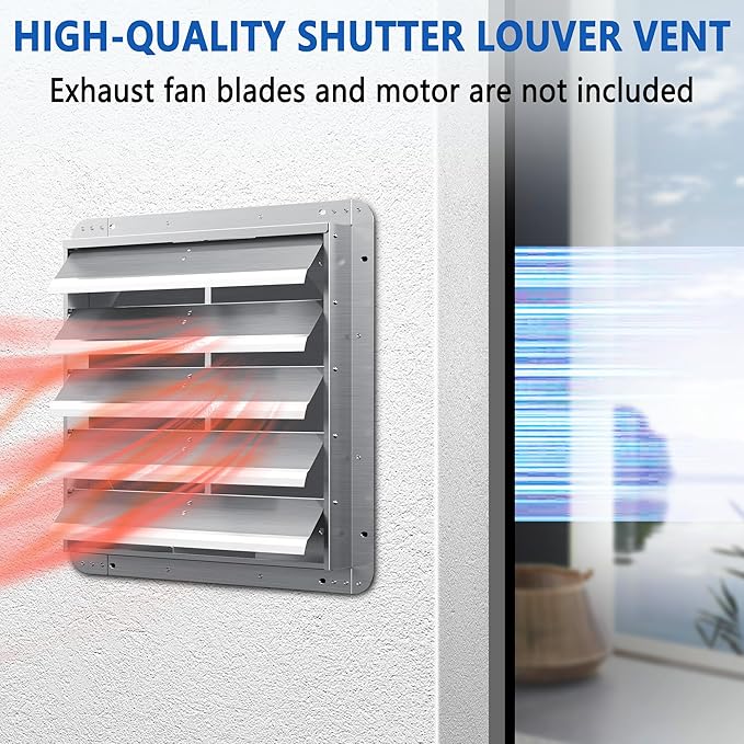 20 Inch Galvanized Shutter Exhaust Louver Vent, Automatic Gravity Shutter Louver Vent for Home Attics, Workshops, Barn, Greenhouse (Motor&Blades are not Included)