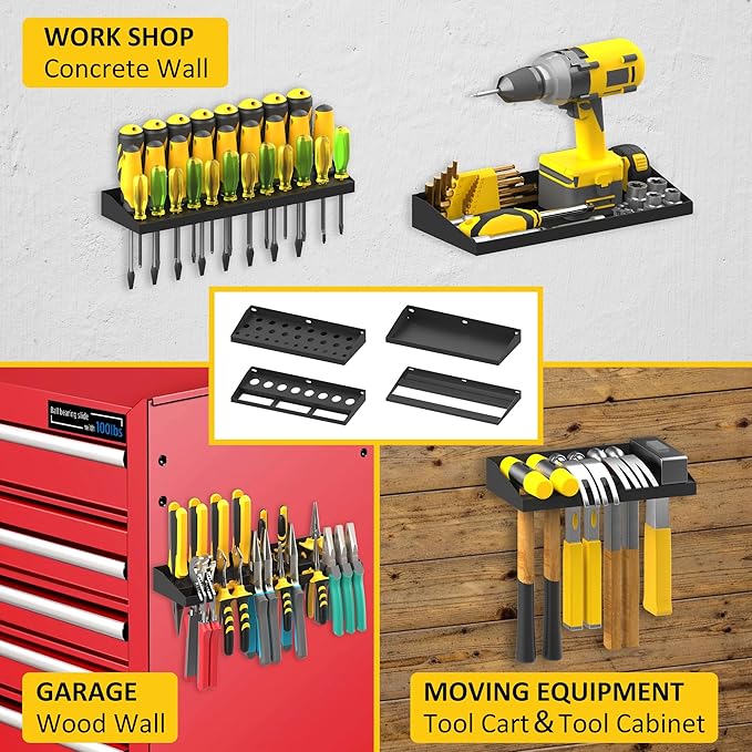 UNITEDPOWER Wall Mount Hand Tool Storage Set, Screwdriver Organizer, Pliers Holder, Hammer Rack, Metal Hardware Tray for Garage Workshop Workbench - 4 Pack