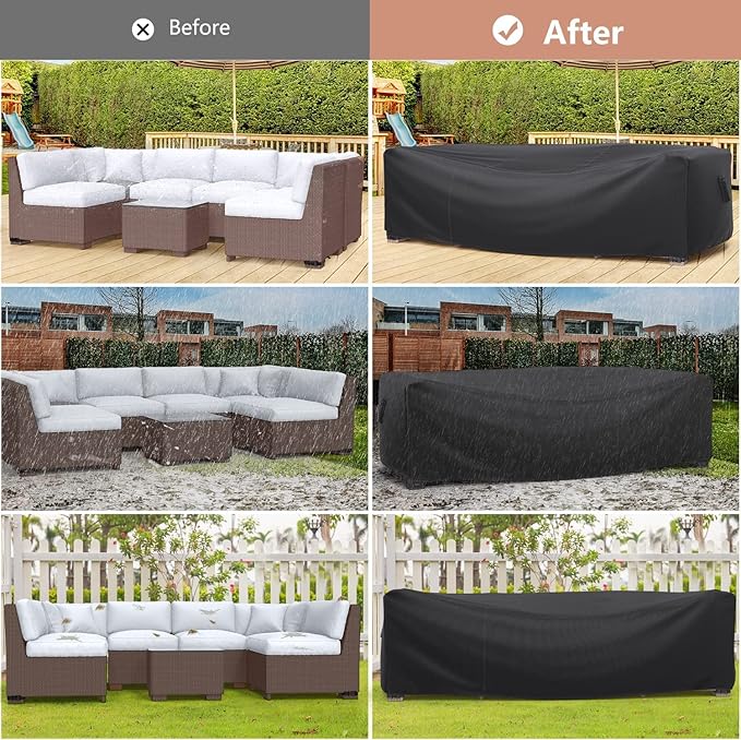 Mrrihand Patio Furniture Set Cover Waterproof, Outdoor Sectional Sofa Set Cover Heavy Duty 600D Table and Chair Set Cover 98" L× 78" W× 30" H
