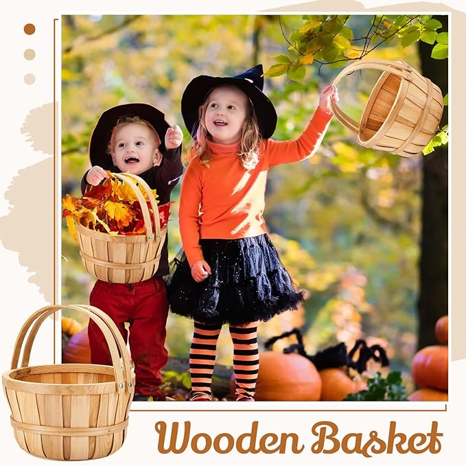 Marsui 10 Pcs Large Wooden Bushel Baskets 11 x 6.5'' Wicker Berry Apple Fruit Bushel Baskets with Handle for Autumn Harvest Garden Storage Farmers Personal or Commercial Use