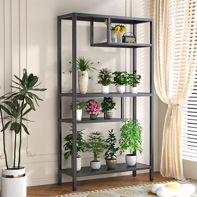 Metal Storage Shelving Unit, Decorative Geometric Bookcase, Modern Freestanding Display Shelves, Tall Book Shelf Unit for Living Room Bedroom Office, Easy Assembly