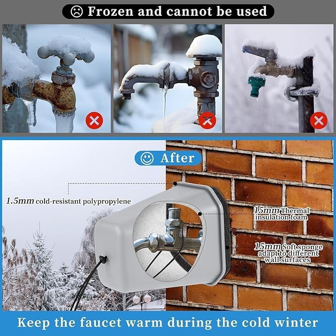 2 Pack 2025 Upgrade Extra Long Pet Proof Outdoor Faucet Covers Winter 8.5x7x5.5in Plastic Thick Foam Spigot Cover w/Reflective Strips for Outside Water Faucet Winter Freeze Protection (Gray)