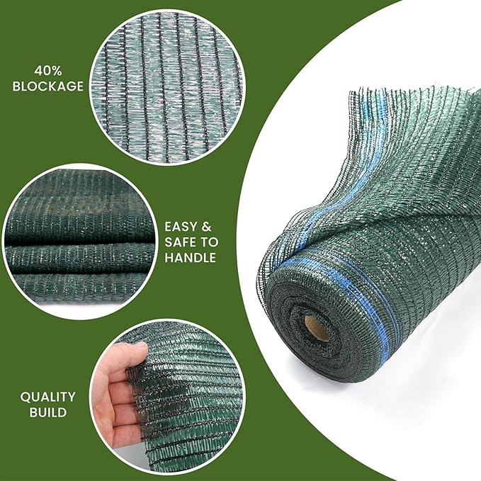 WindscreenSupplyCo] 40% 6' x 100 FT Eyelets Shade Cloth Roll Sunblock Shade UV Resistant Net for Garden Greenhouse Flower Plant Patio Kennel, Green - PS6140GRNX1