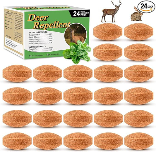 24 Pack Deer Repellent, Rabbit Repellent Outdoor Deer Repellents for Plants Deer Deterrent for Flower Vegetable Tree, Deer Rabbit Repeller Keep Deer Rabbit Out of Lawn Garden