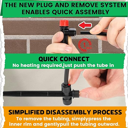 MIXC 30pcs Quick-Connect Drip Irrigation Emitters for 1/4" Drip Irrigation Tubing - Adjustable Push-to-Connect 360° Drip Emitters Stream on 6" Sturdy Stake for Irrigation System