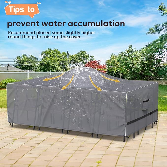Outdoor Furniture Covers Waterproof, Upgrade Windproof Patio Furniture Covers, Tear-Resistant Patio Table and Chair Set Cover with Buckle Straps and Elastic Hem, 108" L× 82" W× 28" H, Grey