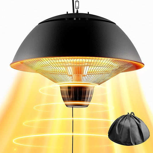 Electric Outdoor Heater, 1500W Outdoor Hanging Heater, Ceiling Mounted Infrared Patio Heater for Outdoor Use, Waterproof Electric Heater for Porch, Balcony, Garage, Adjustable Height, Black