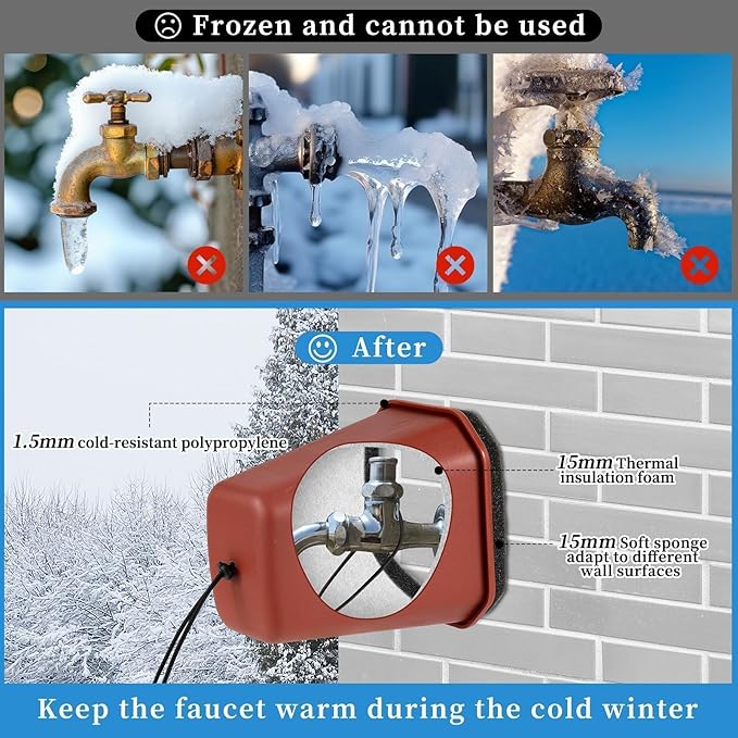 2 Pack 2025 Upgrade Extra Long Pet Proof Outdoor Faucet Covers Winter 8.5x7x5.5in Plastic Thick Foam Spigot Cover w/Reflective Strips or Outside Water Faucet Winter Freeze Protection (Red)