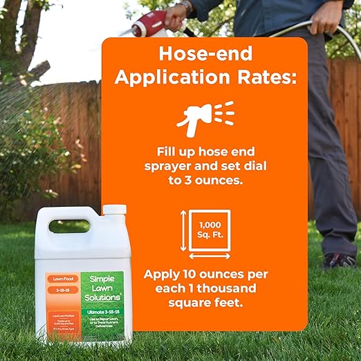 Ultimate 3-18-18 Lawn Food Liquid Fertilizer- Easy to Use Concentrated Spray- Any Grass Type- Summer & Fall - Simple Lawn Solutions- Turf Hardiness & Root Vigor- Phosphorus and Potassium (1 Gallon)