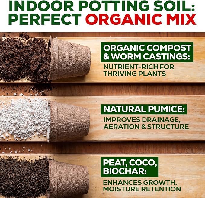 Organic Potting Soil for Indoor Plants. Boost House Plant Growth for Monstera, Fiddle Leaf, Money Tree, Pothos, Snake Plant, Aroid, Flowers, Herbs, Veggies, & More, Smart Grower 3 LB Ready to Plant
