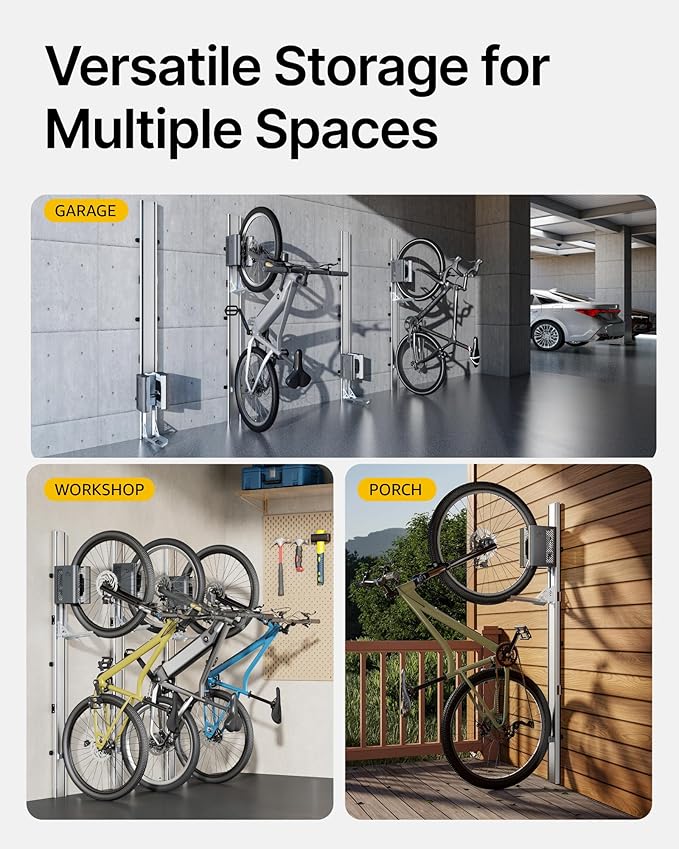 monTEK Automatic Lift EBike Rack – Fits 24-29" Tires, Heavy-Duty Vertical Wall Rack for Bicycles (Up to 71 lbs) - Effortless Lifting, Easy Install - Space-Saving Storage for Garage, Shed, SG