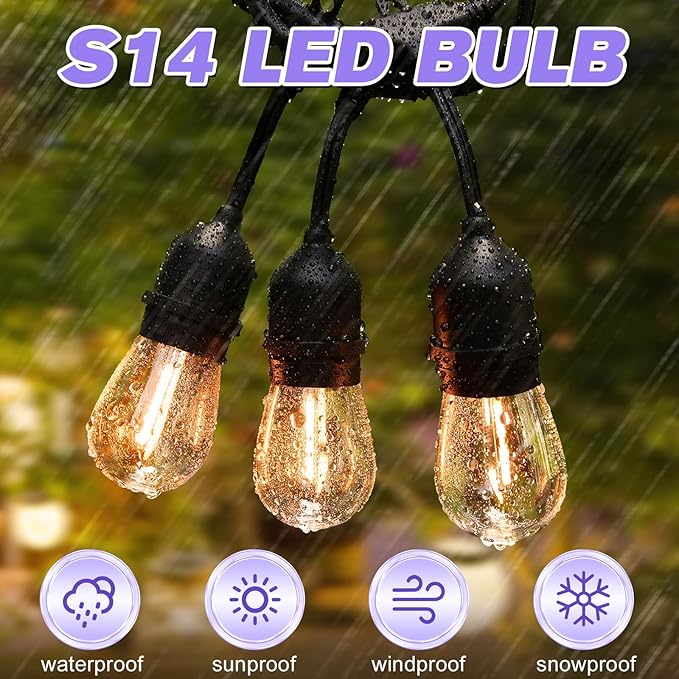 28 Pack S14 Bulbs for Outdoor String Lights, Shatterproof LED Replacement Bulbs for Patio String Lights Outdoor Waterproof, E26 Base, Soft White 2200K, Dimmable