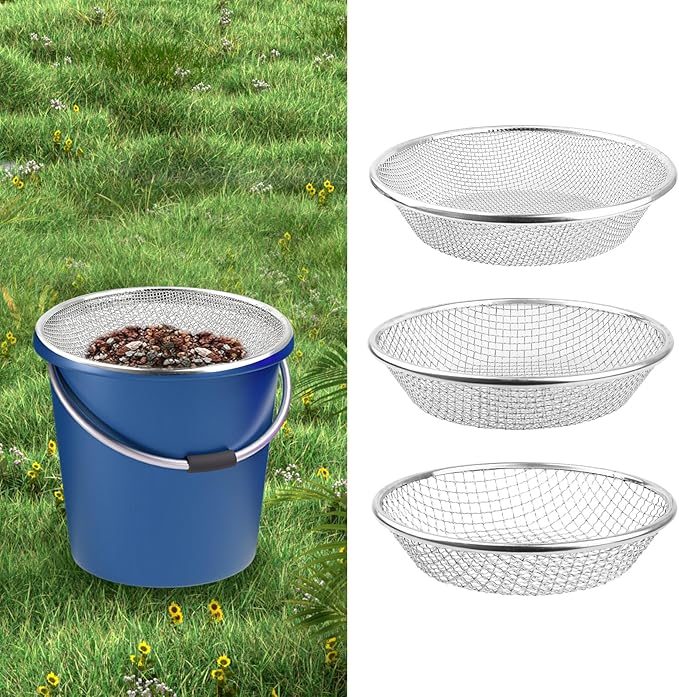 3Pcs Soil, Sand, and Compost Sifter for Gardening – Sieve for Rocks, Dirt, and Organic Material – Fits 5-Gallon Buckets 3 Apertures