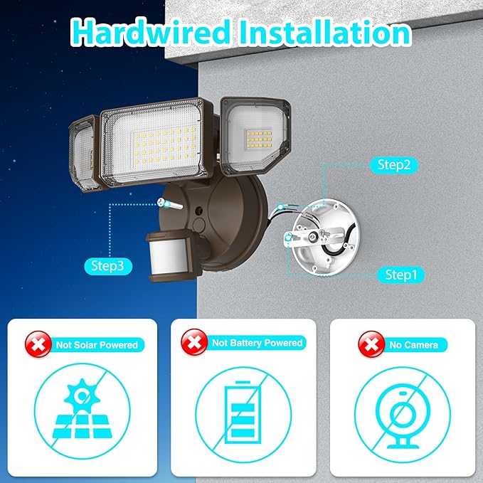 85W LED Security Lights Motion Sensor Light Outdoor, 8500LM Dusk to Dawn, IP65 Waterproof, 6500K, 3 Head Motion Detected Flood Light, Floodlight for Outside, Garage, Yard, Porch (Brown)