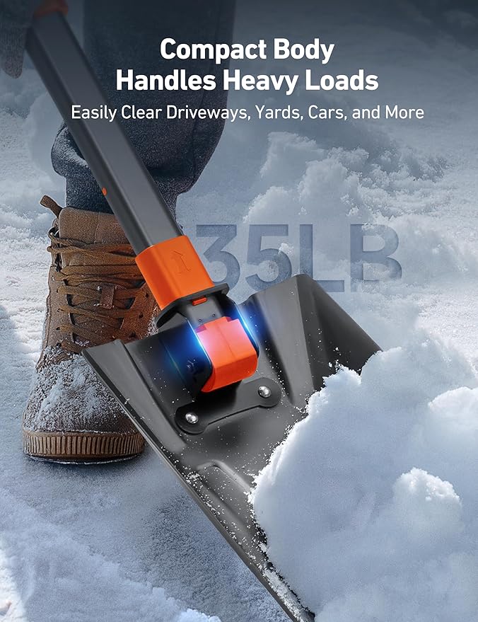 AstroAI 38.4" Folding Snow Shovel for Car, Extendable Snow Shovel with Thickened Aluminum Handle and Reinforced Iron Hinge, Portable and Multifunctional for Cars, Snowmobiles, Camping and Mud, Grey