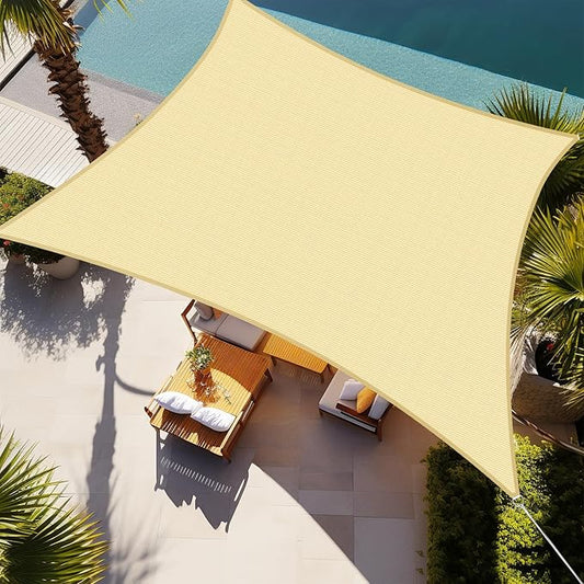 Shade&Beyond Sun Shade Sail Breathable UV Block Outdoor Covering Cloth for Backyard, Pool, 11'X11', Beige (Customized Available)