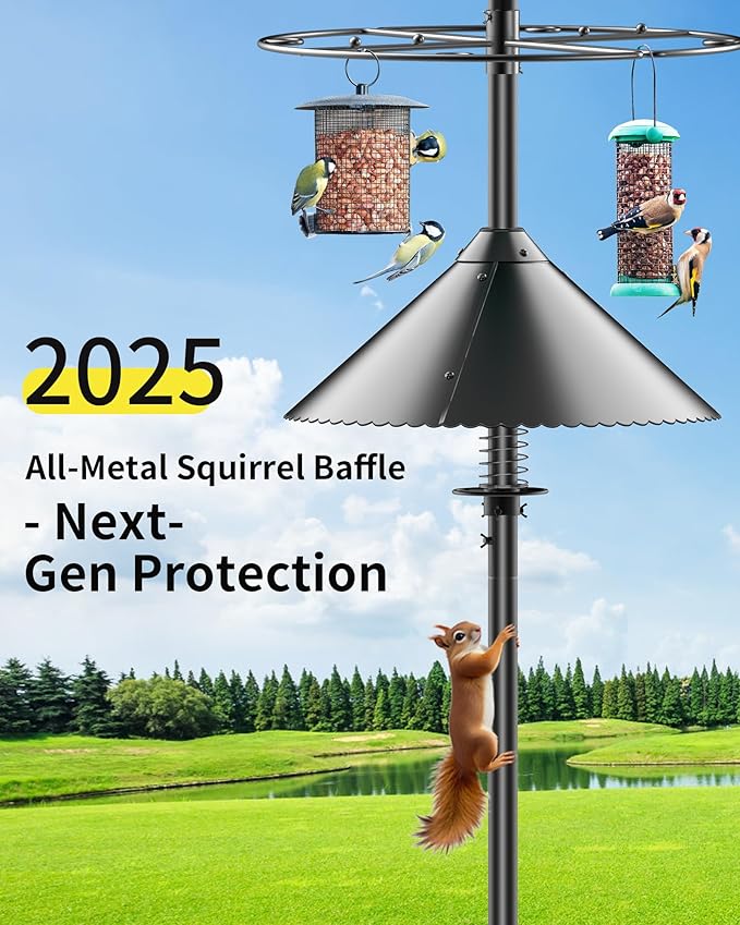 Metal Squirrel Baffle - Squirrel Baffle for Bird Feeder Pole, Upgrade Spring Motion Design for Better Protection, 19 Inch Heavy Duty Guard for Outside Bird Feeder Pole Mount