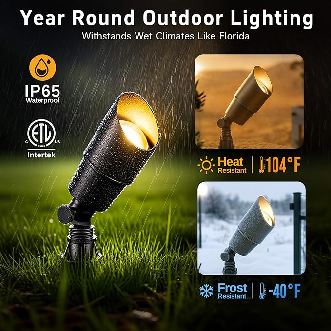 Spot Light Brass - Outdoor Landscape Spotlights 12V, LED Low Voltage Landscaping Uplights, All Weather Hard-Wired Bronze for Backyard Lawn with No Bulbs (8 Pack)