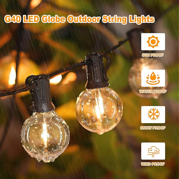 Outdoor G40 LED Globe String Lights 50Feet Dimmable Waterproof Shatterproof Patio Lights with 52 Bulbs Connectable Commercial Hanging Light for Christmas Patio House Backyard Balcony Party(Black)