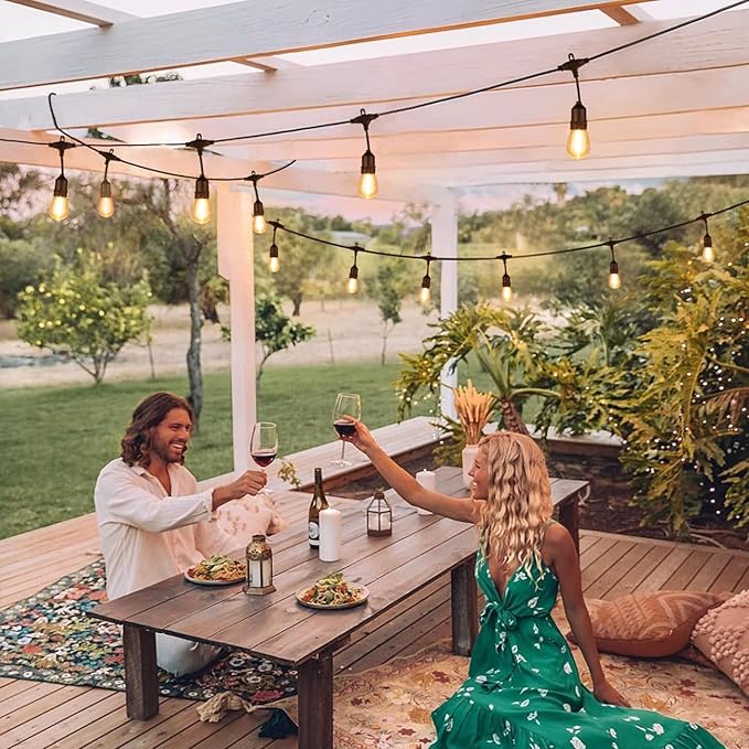 144FT(3 * 48FT) Outdoor String Lights with Remote, Dimmable Patio Lights with 45+5 LED Bulbs 3 Modes 4 Timers for Bistro Cafe, Black 3 Pack