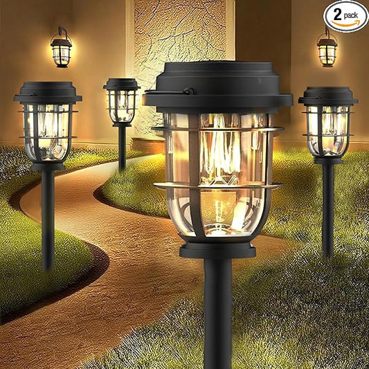 2-Pack Solar Pathway Lights, Bright Auto Garden Lights Decor - Durable Landscape Lighting for Lawn, Patio, Walkway, Driveway, Housewarming Gifts Idea