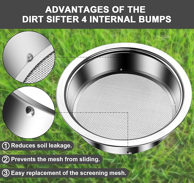 Bonsai Soil Sifter Set for Gardening - Soil Sieve with 5 Interchangeable Mesh (1mm, 3mm, 5mm, 7mm, 9mm), Garden Sifting Screen for Dirt, Sand, Rock, Filtration, Compost and Bonsai