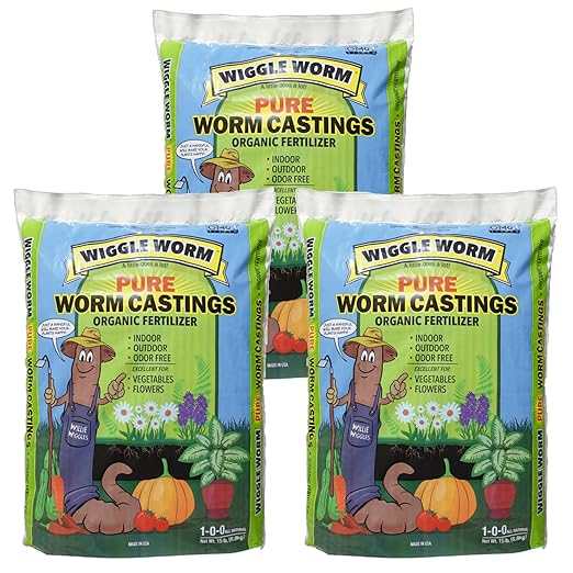 100% Pure Organic Worm Castings Fertilizer, 15-Pounds (3 Pack) - Improves Soil Fertility and Aeration for Houseplants, Vegetables, Gardens, and More – OMRI-Listed and Mineral-Dense