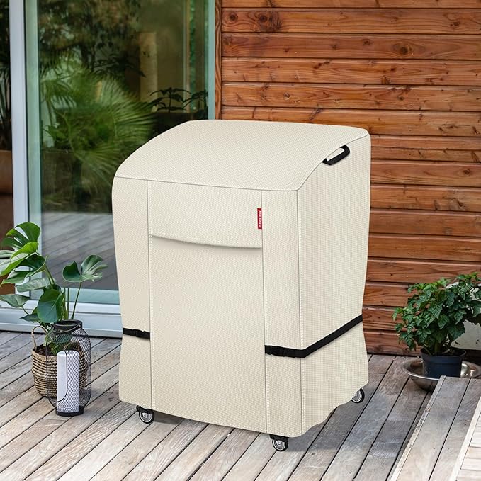 Porch Shield 34W x 24D x 46H inch Premium Gas Grill Cover Up to 32 inch, Waterproof and Fade Resistant 600D BBQ Covers for Weber, Brinkmann, Char-Broil and More, Light Tan