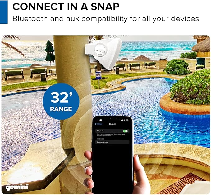 Gemini Sound GHSI-W650BT 6.5" Outdoor Bluetooth Speakers – Wired Powered IP44 Waterproof Wall Mount Pair for Patios, Rust-Proof Aluminum Grills, Expandable to 16 Speakers, Immersive Sound (White)