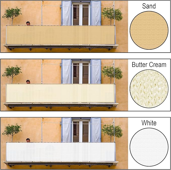 SUNLAX 3'x16' Butter Cream Balcony Privacy Screen Fence Windscreen Cover Fabric Shade Netting Mesh Cloth with Grommets UV Protection for Patio, Backyard, Porch, Railing Shield 90%