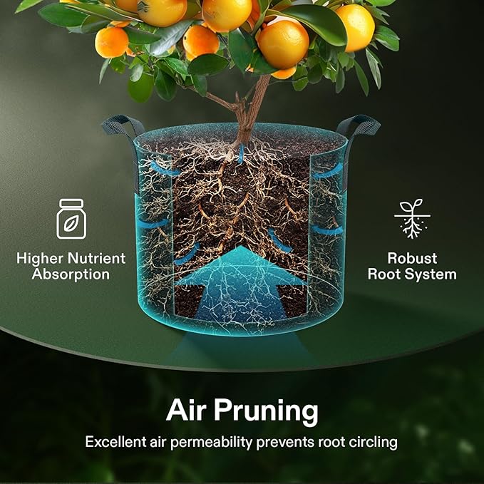 VIVOSUN 5-Pack 25 Gallon Plant Grow Bags, Heavy Duty Thickened Nonwoven Fabric Pots with Handles