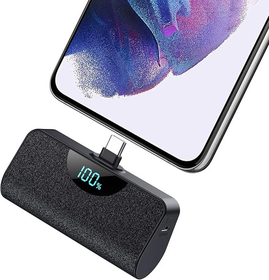 Mini Portable Charger USB-C Power Bank 5200mAh,Ultra Compact LCD Display Battery Pack Backup Charger Compatible with iPhone 16/16 Plus/16 Pro/16 Pro Max/15 Series,Samsung S22/S23, Android Phones etc