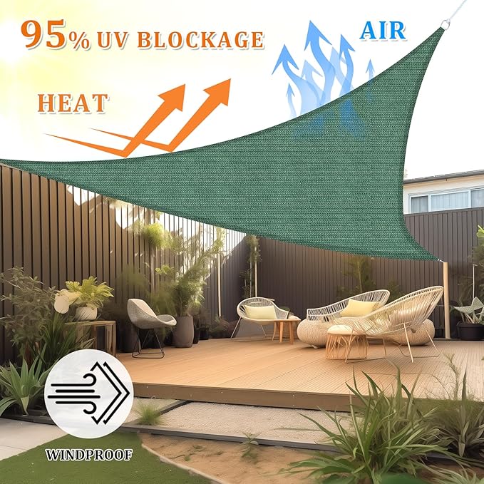Shade&Beyond Sun Shade Sail Breathable UV Block Outdoor Covering Cloth for Backyard, Pool, 9'X9'X12.7', Dark Green (Customized Available)