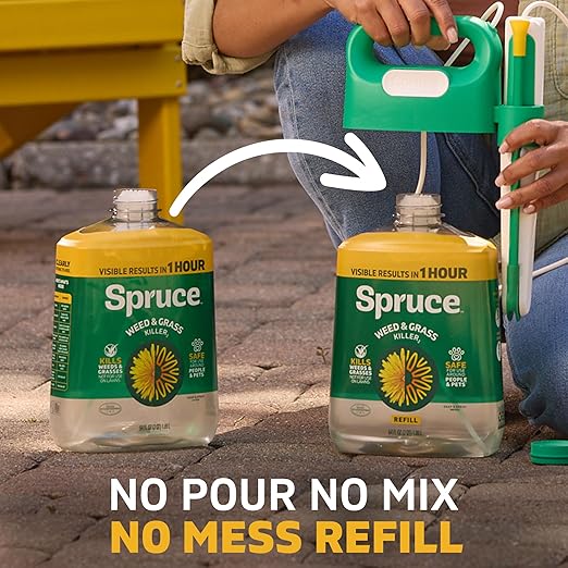 Spruce Weed Killer Refill - Versatile Weed & Grass Killer₂ for Flower Beds, Driveways & Mulch Beds - No Pour, No Mix, No Mess Refill - Kills Dandelions, Crabgrass & More (64 Oz)