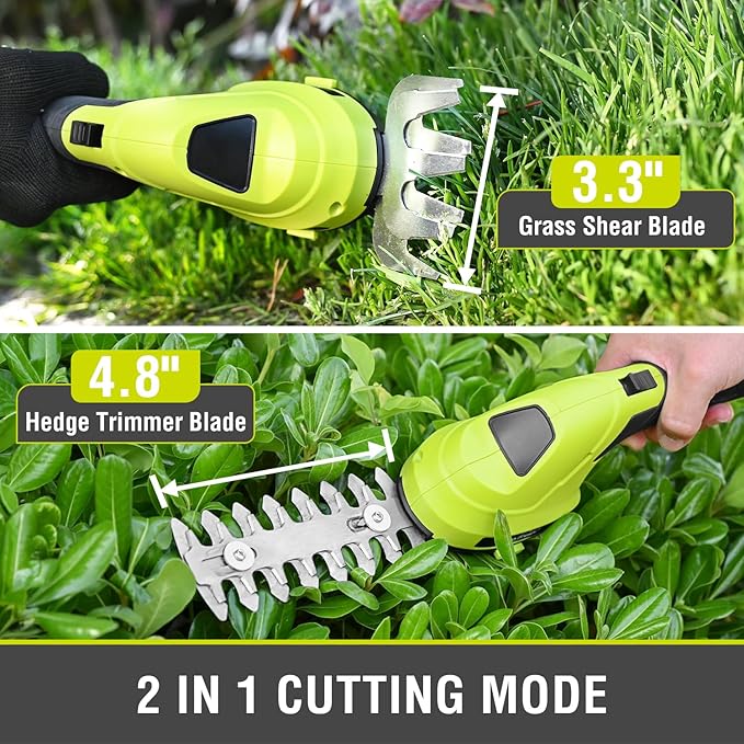 SnapFresh Hedge Trimmer Cordless & Electric Grass Shear - 2 in 1 Handheld Bush Trimmer, Small Grass Trimmer with Battery & Type-C Cable, Lightweight Shrub Trimmer for Garden