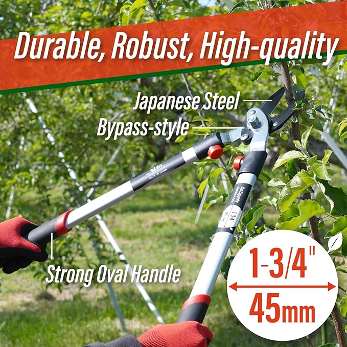 SUIZAN Bypass Hand Loppers 25" - Professional Japanese Branch Cutter Lightweight Compact Tree Trimmer Gardening Tools