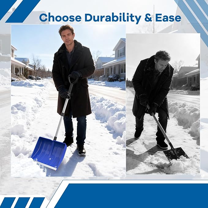 48 Inch Snow Shovel for Driveway Car Garage, Snow Removal with D-Grip Handle Aluminum Strip, Ergonomic Heavy Duty Snow Shovel for Home Garden Outdoor, Blue