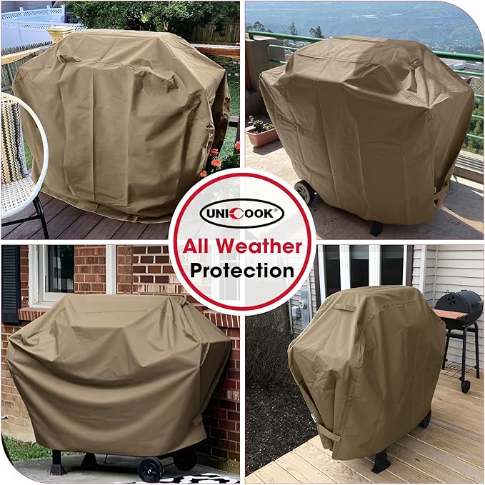 Unicook 50 Inch Grill Cover for Outdoor Grill, Gas BBQ Cover with Sealed Seam for Weber Charbroil Nexgrill etc, Heavy Duty Waterproof Fade Resistant, Neutral Taupe