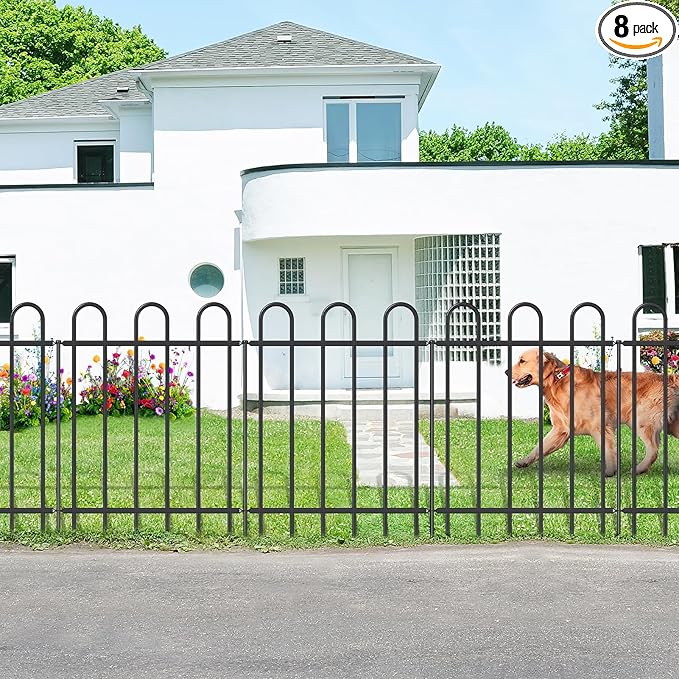 Metal Garden Fence 30 in H x 16 ft L, No dig Garden Border Yard Fencing, Dog Fence Outdoor Temporary Animal Barrier for Flower Bed Lawn and Patio, 8 Panels + 9 Stakes Black