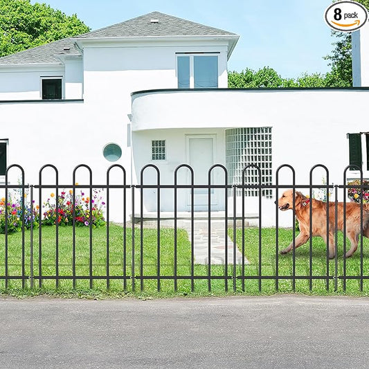 Metal Garden Fence 30 in H x 16 ft L, No dig Garden Border Yard Fencing, Dog Fence Outdoor Temporary Animal Barrier for Flower Bed Lawn and Patio, 8 Panels + 9 Stakes Black