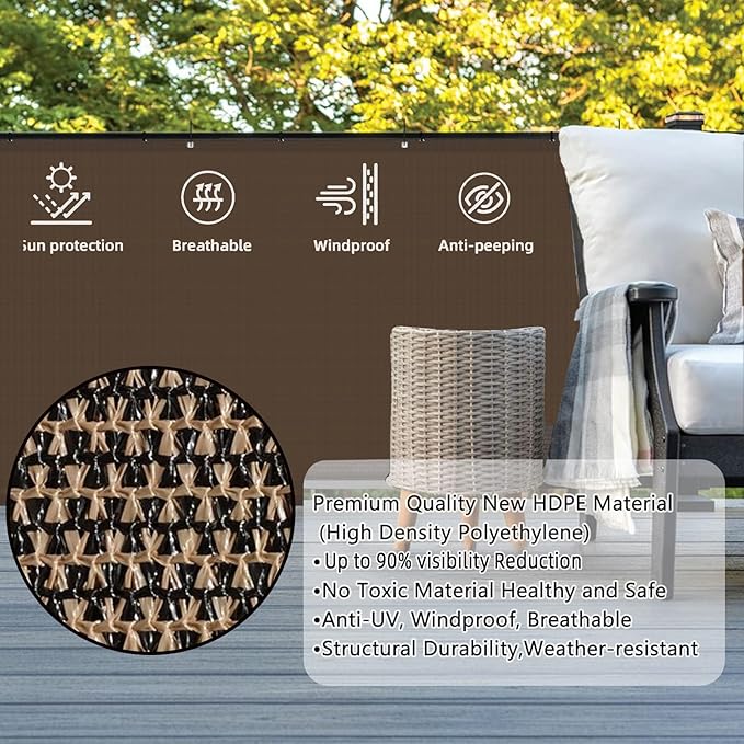 SUNLAX 3'x10' Brown Balcony Privacy Screen Fence Windscreen Cover Fabric Shade Netting Mesh Cloth with Grommets UV Protection for Patio, Backyard, Porch, Railing Shield 90% (We Make Custom Sizes)