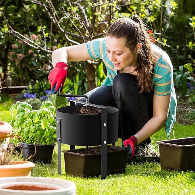 Rotary Soil Sifter Compost Sieve Garden Potting Sifting Mesh Rock Sand Dirt Sieve, 13" Sifting Filter with 1/5 Inch Mesh Sifting