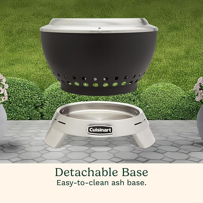 Cuisinart 19.5” Cleanburn Smokeless Fire Pit with Removable Base for Ash, Portable Wood Burning Outdoor Fireplace, Stainless Steel Smoke Free Outdoor Heater, Enhanced Airflow and Easy Cleanup