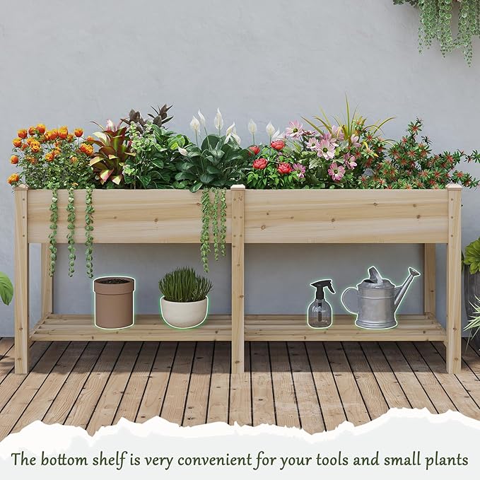 Wooden Raised Garden Bed ，Planter Box with Legs, Wooden Planter -Grow Herbs and Vegetables Outdoors – Naturally Rot-Resistant - Unmatched Strength Lasts Years (Natural-L)