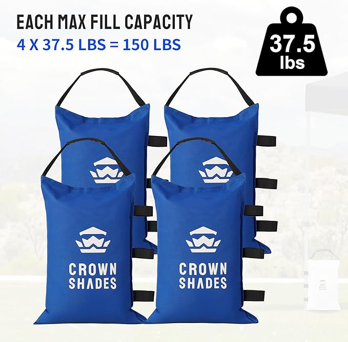 CROWN SHADES Sand Bags for Canopy Legs (150 LBS) Sandbags for Weight, Canopy Weights, Pop Up Tent Weights Bags, Blue (Unfilled)